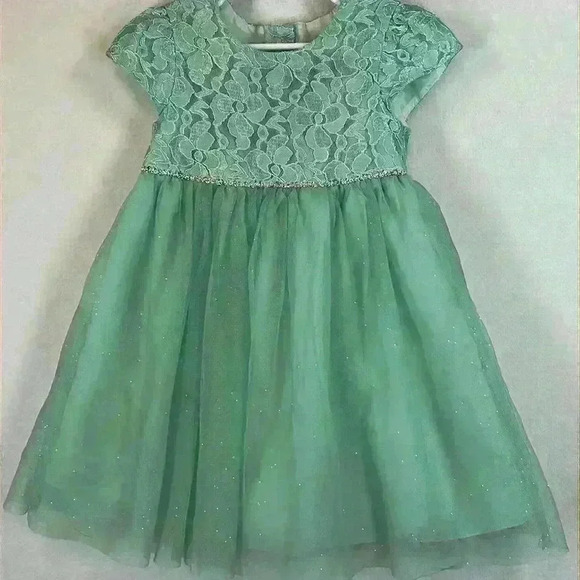 Healthtex Dress Toddler 3T Aqua Blue Lace Tulle Party Formal Sparkles Lined - Picture 1 of 11